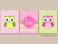 Owls Nursery Wall Art Baby Girl Bedroom Decor Pink Green Chevron Polkadots Name Monogram  C401