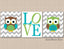 Owls Nursery Wall Art Brown Green Teal Gray Chevron Love Baby Boy Brothers Twins Bedroom Decor Baby Shower Gift  C398