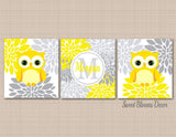 Owls Nursery Wall Art Decor Yellow Gray Floral Nursery Decor Neutral Baby Room Girl Boy Twins Nursery Baby Shower Gift C451-Sweet Blooms Decor