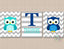 Owls Nursery Wall Art Navy Blue Gray Teal Owls Boy Nursery Decor Chevron Stripes Name Monogram Twins Shower Gift  C803