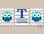 Owls Nursery Wall Art Navy Blue Gray Teal Owls Boy Nursery Decor Chevron Stripes Name Monogram Twins Shower Gift C805