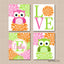 Owls Nursery Wall Art Pink Lime Green Orange Owl Nursery Wall Decor Girl Bedroom Decor Love Name  Monogram Flowers  C635