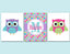 Owls  Nursery Wall Art Polkadots Purple Pink Teal Green Polka dots Name Monogram BAby BEdroom Decor  Bathroom Decor  C209