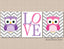 Owls Nursery Wall Art Purple Pink Lavender Chevron Love Girl Bedroom Decor Bathroom Wall Art UNFRAMED  3 C351