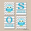 Owls Nursery Wall Art Twins Brothers Nursery Decor Blue Gray Chevron Stripes Baby Boy Bedroom Decor BAby Shower Gift  C400