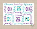 Owls Personalized Blanket Name Baby Girl Purple Teal Owls Baby Girl Monogram Blanket Newborn Baby Shower Gift  Swaddle Toddler Bedding B657