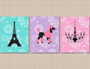 Paris Nursery Wall Art Paris Girl Bedroom Decor Pink Purple Teal Eiffel Tower Chandelier Poodle Girl Bedroom Birthday C606-Sweet Blooms Decor