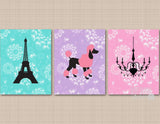 Paris Nursery Wall Art Paris Girl Bedroom Decor Pink Purple Teal Eiffel Tower Chandelier Poodle Girl Bedroom Birthday C606-Sweet Blooms Decor