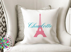 Paris Throw Pillow Eiffel Tower Girl Bedroom Decor Pillow Pillow and insert included P154-Sweet Blooms Decor