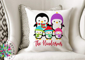 Penguin Christmas Throw Pillow Penguin Family Christmas Pillow Family Name Decorative Pillow Holiday Gift Mom Dad Kids Siblings P151-Sweet Blooms Decor