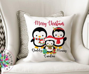 Penguin Christmas Throw Pillow Penguin Family Christmas Pillow Family Name Decorative Pillow Holiday Gift Mom Dad Kids Siblings P152-Sweet Blooms Decor