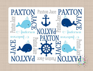 Peronalized Whales Baby Blanket Nautical Baby Blanket Anchor Monogram Baby Navy Blue Gray Baby Bedding Baby Bedding Baby Shower B234-Sweet Blooms Decor