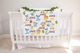 Personalized Animals Name Blanket Safari Animals Jungle Custom Baby Boy Girl Swaddle Receiving Baby Shower Gift Monogrammed Fleece Minky 993