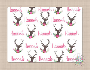 Personalized Baby Blanket Girl Name Blanket Deer Antlers Floral Pink Flowers Nursery Custom Bedding Baby Shower Gift  Fleece Minky B659