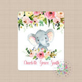Personalized Baby Blanket Girl Name Blanket Elephant Blush Pink Floral Nursery Custom Bedding Baby Shower Gift Swaddle Fleece Minky   B558