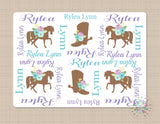 Personalized Baby Blanket Girl Name Blanket Horse Baby Monogram Floral Boots Pony Purple Teal Brown Flowers Baby Shower Gift Nawborn  B656