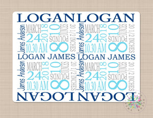 Personalized Baby Boy Name Blanket Birth Announcement Navy Blue Gray Birth Stats Custom Name Newborn Monogrammed Baby Shower Gift B511-Sweet Blooms Decor