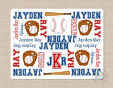 Personalized Baseball Baby Blanket Name Navy Blue Red Baseball Monogram Baby Blanket Sports Blanket Baby Bedding Baby Shower Gift 198-Sweet Blooms Decor