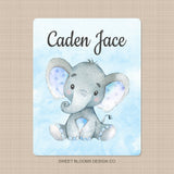 Personalized Elephant Baby Boy Name Blanket Blue Gray Elephant Baby Boy Blanket Monogram Name Custom Blanket Baby Shower Gift B783-Sweet Blooms Decor