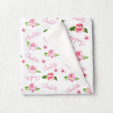 Personalized Floral Baby Girl Name Blanket Pink Watercolor Flowers Baby Shower Gift Swaddle Blanket B1089