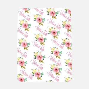 Personalized Floral Baby Girl Name Blanket Pink Watercolor Flowers Newborn Baby Name Blanket Pink Flowers Girl Baby Shower Gift  B325