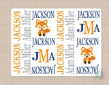 Personalized Fox Baby Blanket Woodland Baby Blanket Fox Baby Navy Blue Orange Gray Blanket Fox Baby Bedding Woodland Baby Shower Gift 108-Sweet Blooms Decor