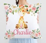 Baby Giraffe and Blush Pink Floral Nursery Pillow