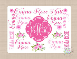 Pink Floral Baby Girl Name Blanket Monogram Blanket Floral Monogram Blanket Pink Flowers Blanket Pink Name Blanket Baby Shower Gift  B127