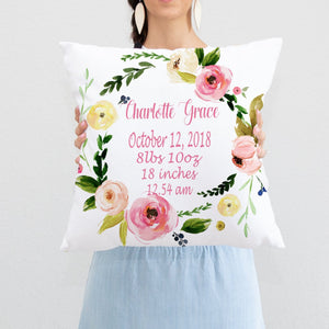 floral birth stats pillow