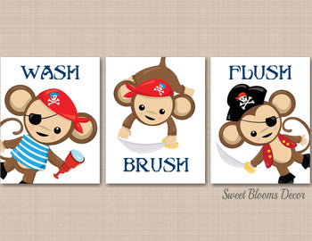 Pirates Bathroom Wall Art Pirates Bathroom Decor Monkey Bathroom Wall Art Monkey Bathroom Decor Wash Brush Flush PRINTS or CANVAS B162-Sweet Blooms Decor