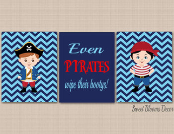 Pirates Bathroom Wall Art,Brothers Bathroom,Boy Bathroom Wall Art,Pirates Bathroom Decor,Blue Red Kids Bathroom PRINTS or CANVAS B108-Sweet Blooms Decor