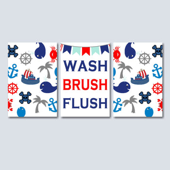 Pirates Bathroom Wall Art,Red Blue Boy Bathroom Wall Art,Pirates Bathroom Decor,Ship Whale Anchor Wash Brush Flush PRINTS or CANVAS B125-Sweet Blooms Decor