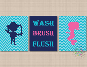 Pirates Mermaid Bathroom Wall Art,Brother Sister Bathroom,Boy Girl Bathroom Wall Art Decor,Wash Brush Flush PRINTS or CANVAS B171-Sweet Blooms Decor