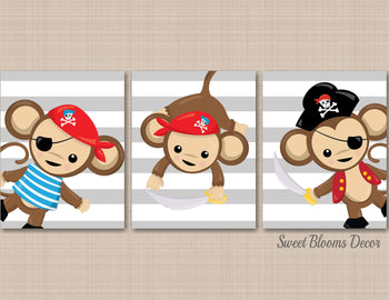 Pirates Wall Art Kids Bedroom Decor Nursery Pirates Bathroom Decor Baby Boy Red Gray Birthday Gift UNFRAMED C587-Sweet Blooms Decor