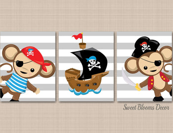 Pirates Wall Art Pirate Kids Bedroom Decor Monkeys Pirates Ship Skull Bathroom Decor Pirates Nursery Wall Art C587-Sweet Blooms Decor