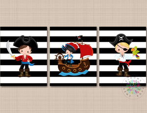 Pirates Wall Art Pirate Kids Room Decor Pirate Ship Kids Boy Room Bathroom Decor Pirates Nursery Wall Art Black Red C732-Sweet Blooms Decor