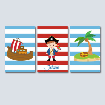 Pirates Wall Art Pirate Ship Treasure Chest Kids Room Wall Art Pirates Red Blue Kids Room Decor Pirates Bathroom Decor C239-Sweet Blooms Decor