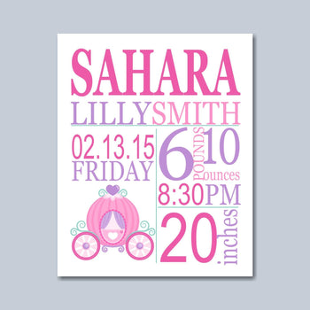 Princess Birth Print, Princess Birth Stats, Princess Birth Announcement, Princess Baby , Princess Nursery Decor- PRINT OR CANVAS-Sweet Blooms Decor