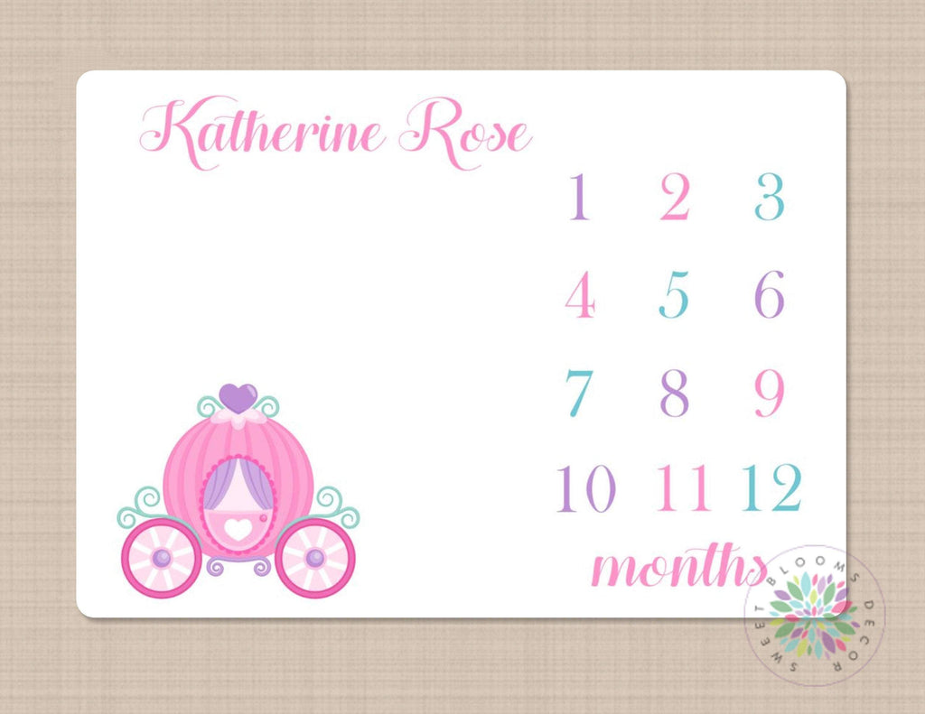 Princess Girl Milestone Blanket Carriage Personalized Baby Blanket Pink Monthly Growth Photo Prop Newborn Baby Girl Baby Shower Gift B486