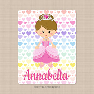 Princess Name Blanket Personalized Princess Girl Blanket Baby Shower Gift Birthday Gift Princess Hearts Bedding   B1234