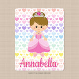 Princess Name Blanket Personalized Princess Girl Blanket Baby Shower Gift Birthday Gift Princess Hearts Bedding   B1234