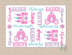 Princess Name Blanket Pink Purple Teal Baby Girl Monogram Blanket Castle Carriage Floral Kids Bedroom Bedding Decor Baby Shower Gift B114