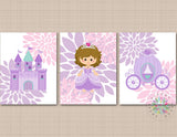 Princess Nursery Decor Girl Wall Art Pink Purple Teal Floral Princess Girl Bedroom Decor Flowers Castle Carriage C798-Sweet Blooms Decor