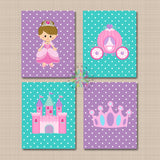 Princess Nursery Decor Wall Art Pink Purple Teal Castle Carriage Crown Polkadots Baby Girl Room Decor Bedroom Bathroom C727-Sweet Blooms Decor