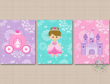 Princess Nursery Decor Wall Art Pink Purple Teal Floral Castle Carriage Baby Girl Bedroom Decor Baby Shower Gift C676-Sweet Blooms Decor