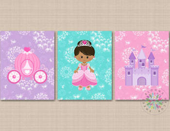 Princess Nursery Decor Wall Art Pink Purple Teal Floral Castle Carriage Baby Girl Bedroom Decor Baby Shower Gift C676-Sweet Blooms Decor