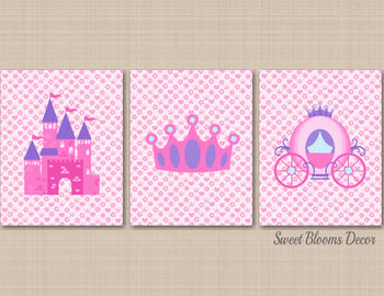 Princess Wall Art Pink Purple Floral Flowers Girl Bedroom Decor Castle Carriage Crown Custom UNFRAMED C609-Sweet Blooms Decor