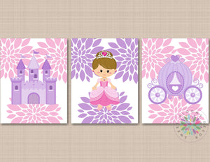 Princess Wall Art Pink Purple Floral Nursery Decor Castle Carriage Flowers Wall Art Princess Girl Bedroom Decor Art C780-Sweet Blooms Decor