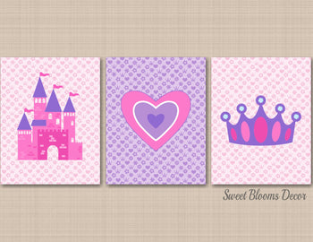Princess Wall Art,Purple Pink Princess Wall Art Princess Wall Decor Room Decor Princess Castle Crown Heart Decor C541-Sweet Blooms Decor