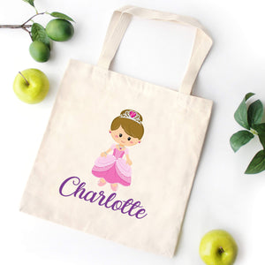 PrincessTote Bag Personalized Girl Canvas School Bag Custom Preschool Daycare Toddler Beach Tote Bag Birthday Gift Library T107-Sweet Blooms Decor